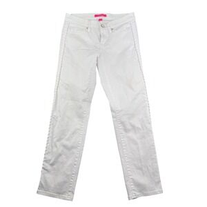 Lilly Pulitzer Women's White Denim Jeans Size 4 Braided Trim Cropped Pants